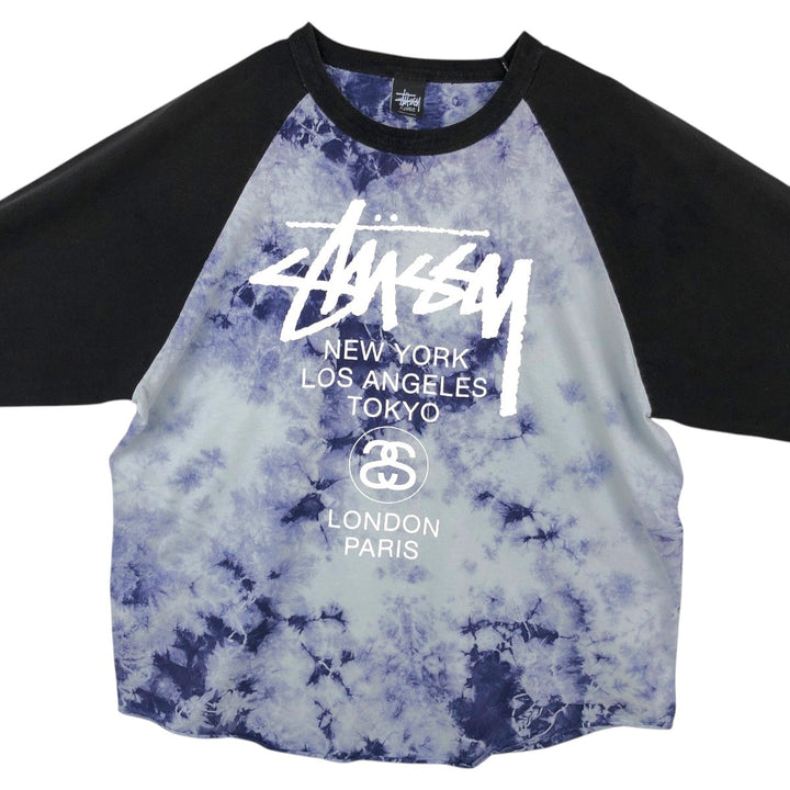 Stussy 3/4 Sleeve Raglan T-Shirt, Men's Size XL (approx.) cotton black type Vintage Second Hand