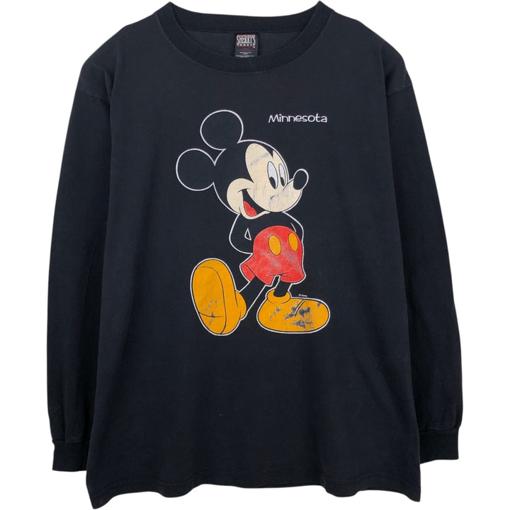 90'S SHERRY'S BEST Mickey Mouse Character Print Long-Sleeve T-Shirt, Made in USA, Men's XL Equivalent, Vintage cotton black type Vintage Second Hand