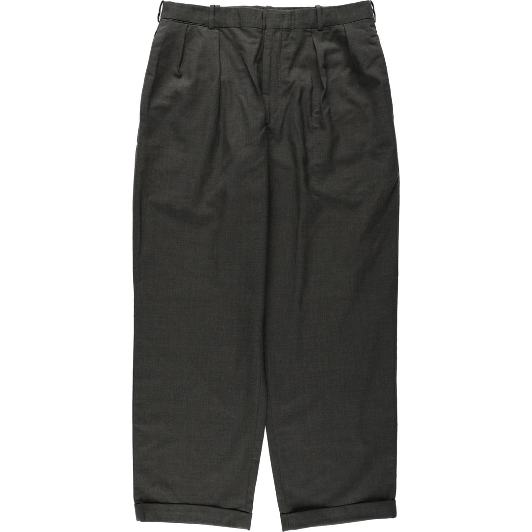 2000'S Lands' End Two-Pleat Wool Trousers/Slacks, Men's Size W33 (approx.) wool Charcoal Vintage Second Hand