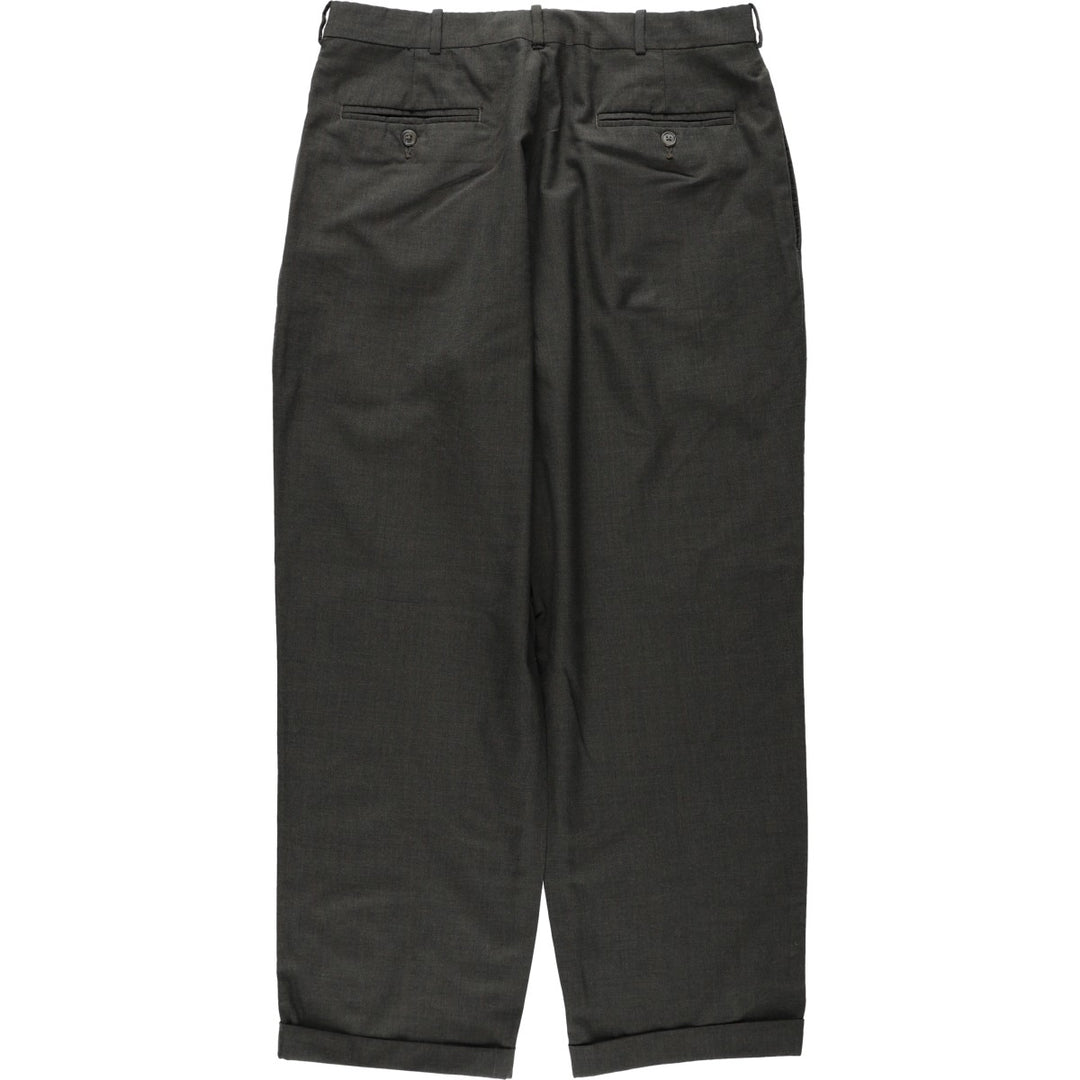 2000'S Lands' End Two-Pleat Wool Trousers/Slacks, Men's Size W33 (approx.) wool Charcoal Vintage Second Hand