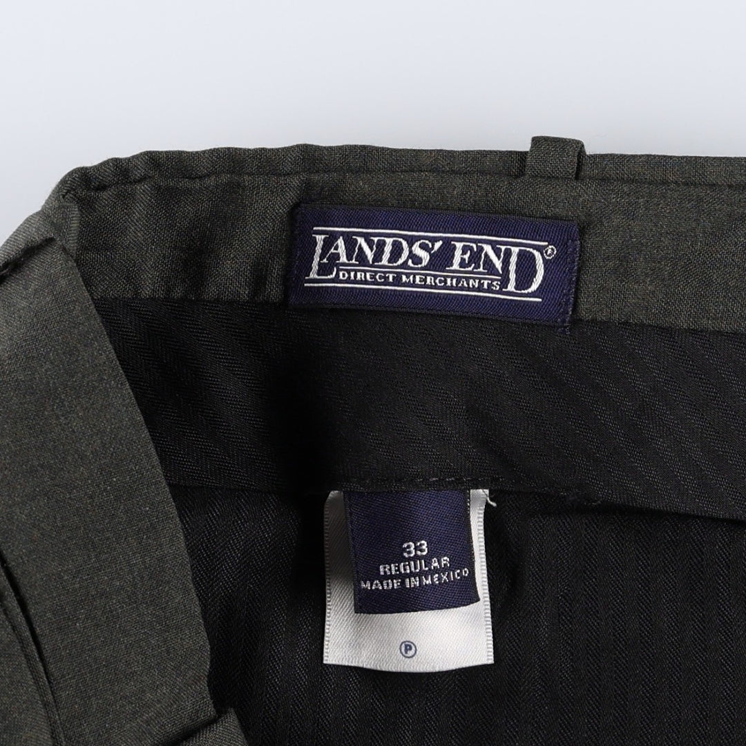 2000'S Lands' End Two-Pleat Wool Trousers/Slacks, Men's Size W33 (approx.) wool Charcoal Vintage Second Hand