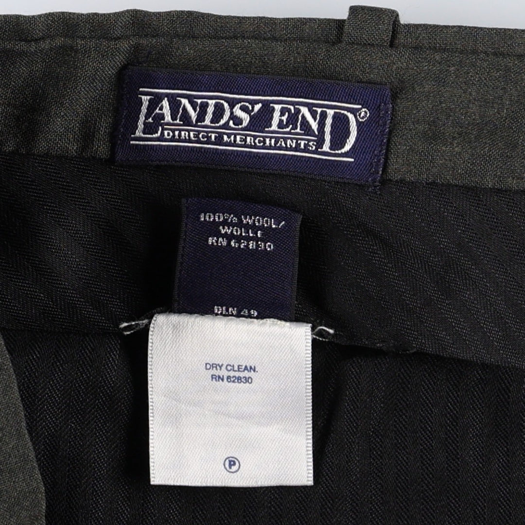 2000'S Lands' End Two-Pleat Wool Trousers/Slacks, Men's Size W33 (approx.) wool Charcoal Vintage Second Hand