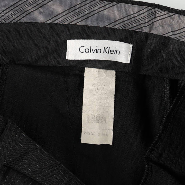 Calvin Klein striped pattern slacks pants for men, size W34 (approx.) unclear black type Vintage Second Hand