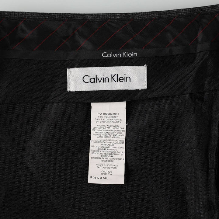 Calvin Klein check pattern slacks pants for men, equivalent to size W36. polyester gray type Vintage Second Hand