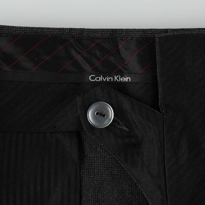 Calvin Klein check pattern slacks pants for men, equivalent to size W36. polyester gray type Vintage Second Hand