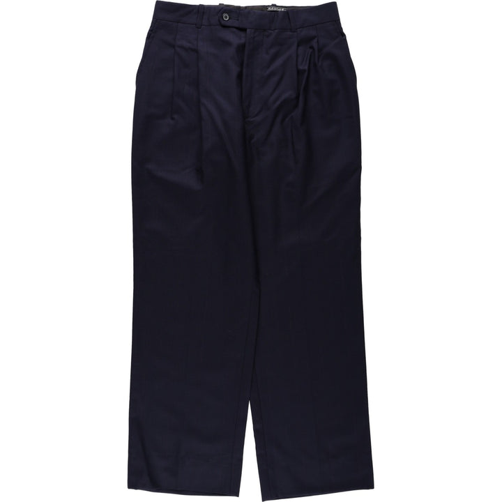 Striped Pattern Two-Pleat Wool Trousers/Slacks, Men's Size W31 (approx.) wool navy blue type Vintage Second Hand