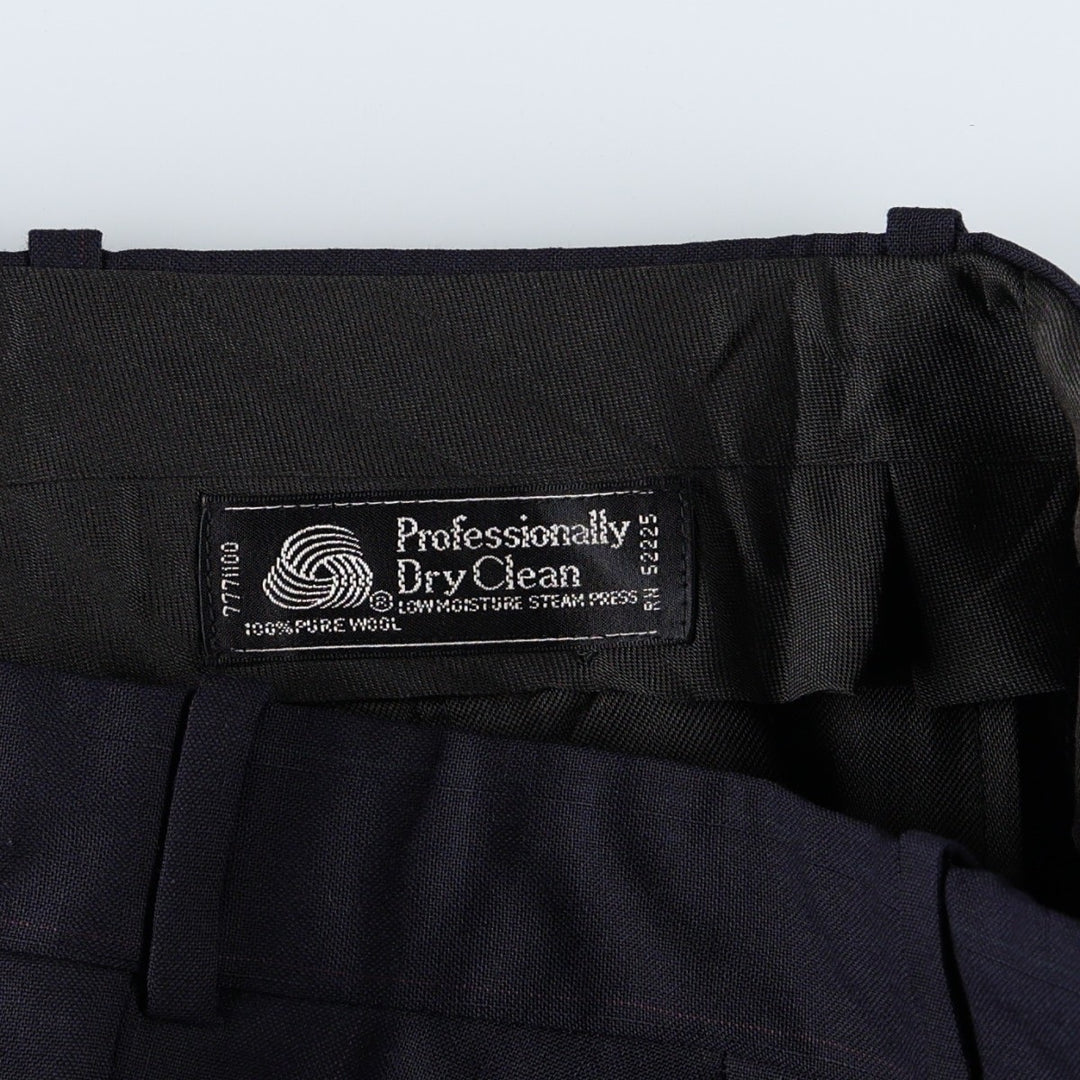 Striped Pattern Two-Pleat Wool Trousers/Slacks, Men's Size W31 (approx.) wool navy blue type Vintage Second Hand
