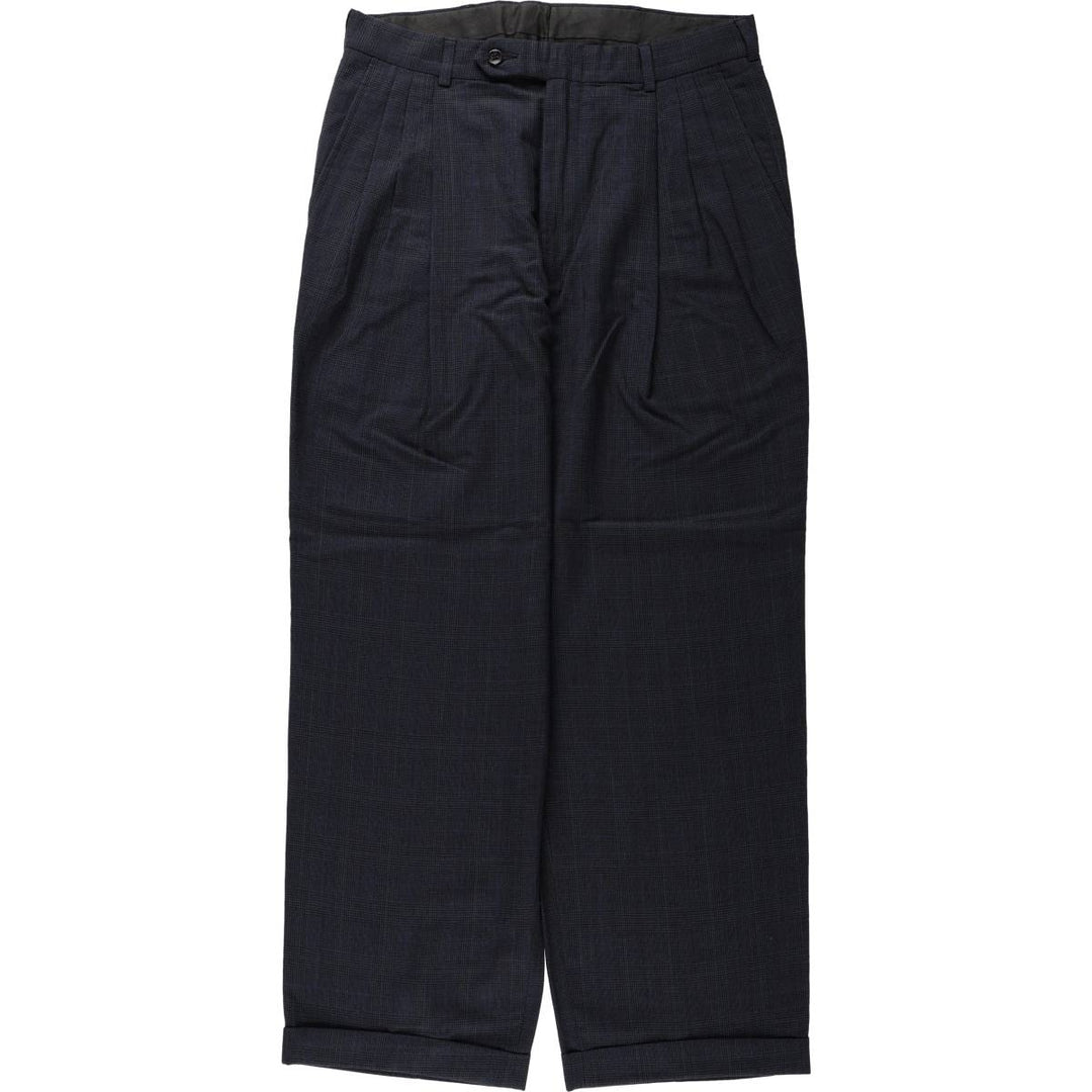 ~1980'S Check Pattern Three-Pleat Slacks Pants Men's W32 (approx.) Vintage unclear Charcoal Vintage Second Hand