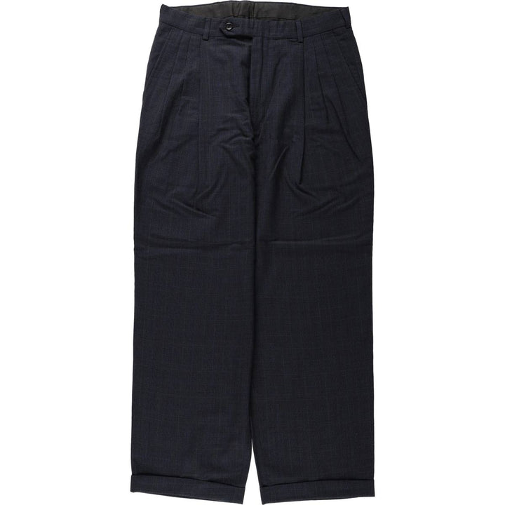 ~1980'S Check Pattern Three-Pleat Slacks Pants Men's W32 (approx.) Vintage unclear Charcoal Vintage Second Hand