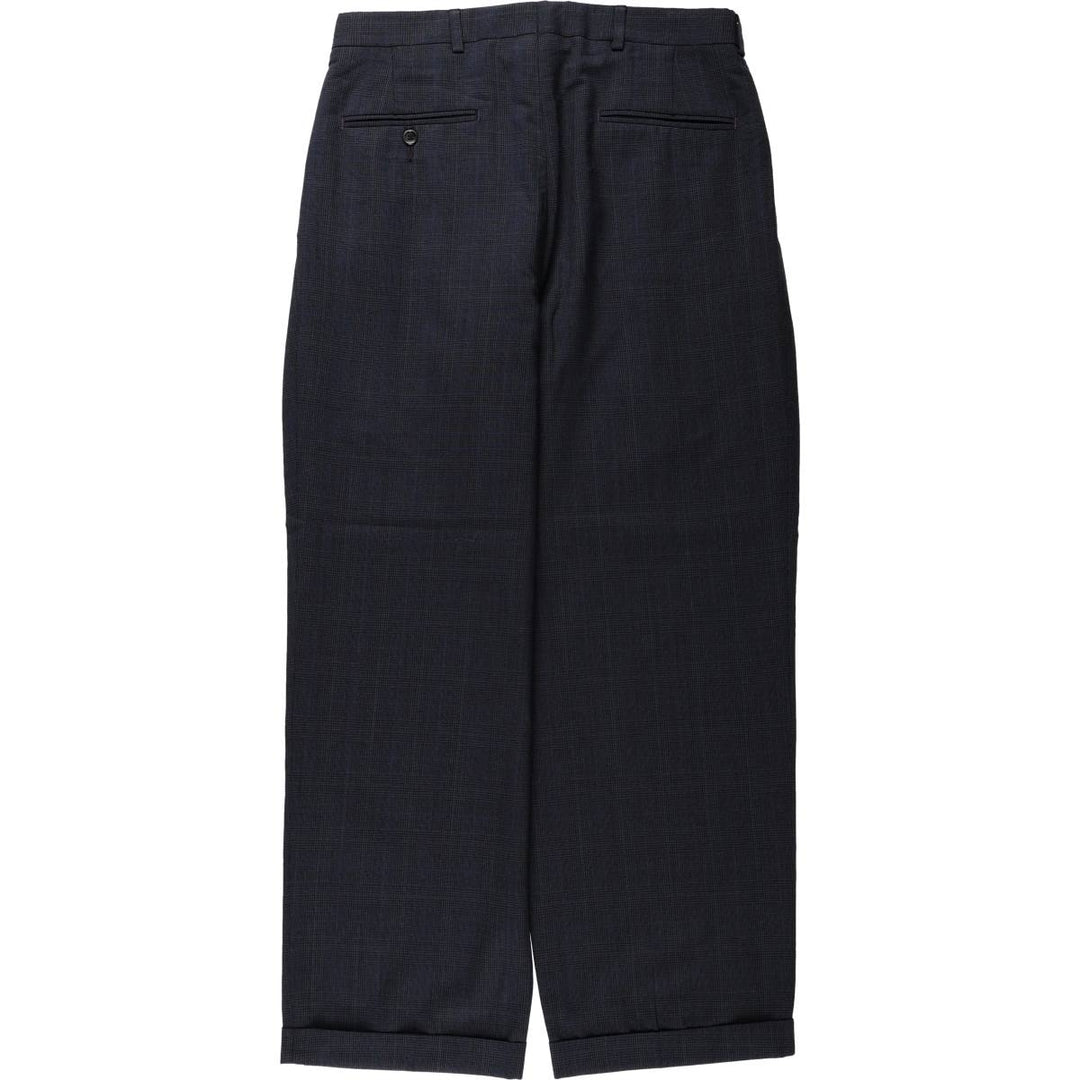 ~1980'S Check Pattern Three-Pleat Slacks Pants Men's W32 (approx.) Vintage unclear Charcoal Vintage Second Hand