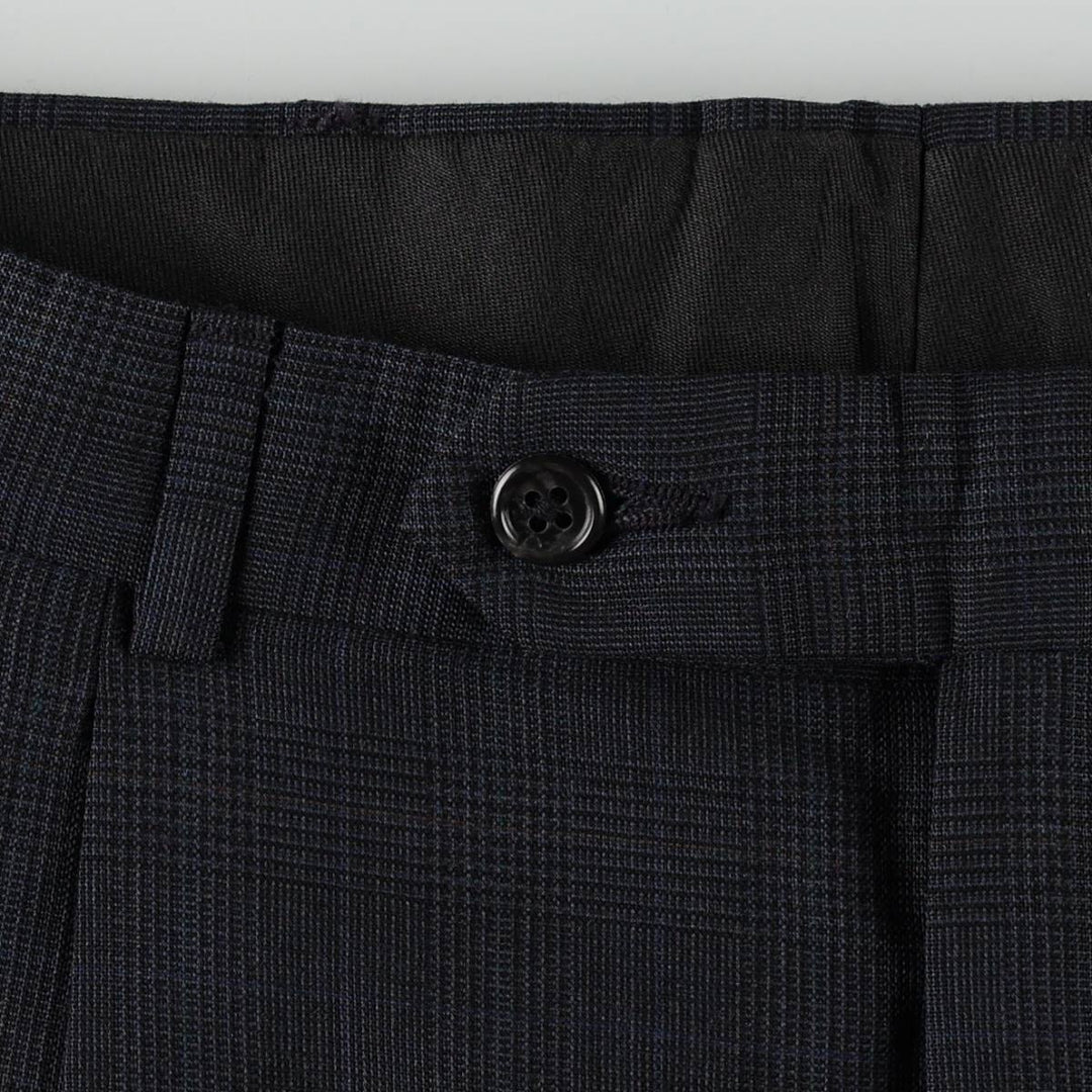 ~1980'S Check Pattern Three-Pleat Slacks Pants Men's W32 (approx.) Vintage unclear Charcoal Vintage Second Hand