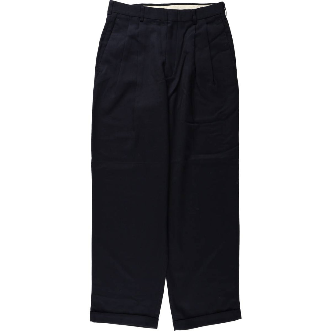 90'S SLATES Two-Pleat Poly/Wool Trousers, Men's W30 (approx.), Vintage polyester navy blue type Vintage Second Hand