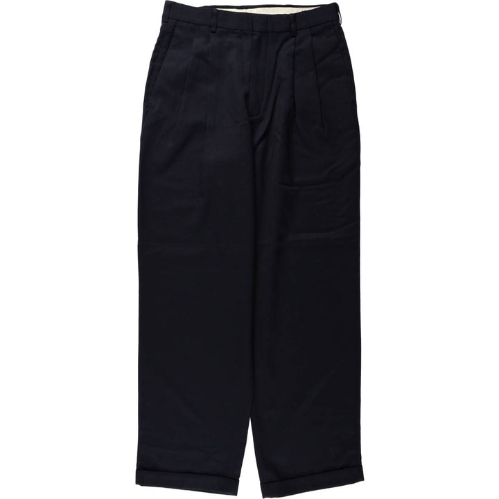 90'S SLATES Two-Pleat Poly/Wool Trousers, Men's W30 (approx.), Vintage polyester navy blue type Vintage Second Hand