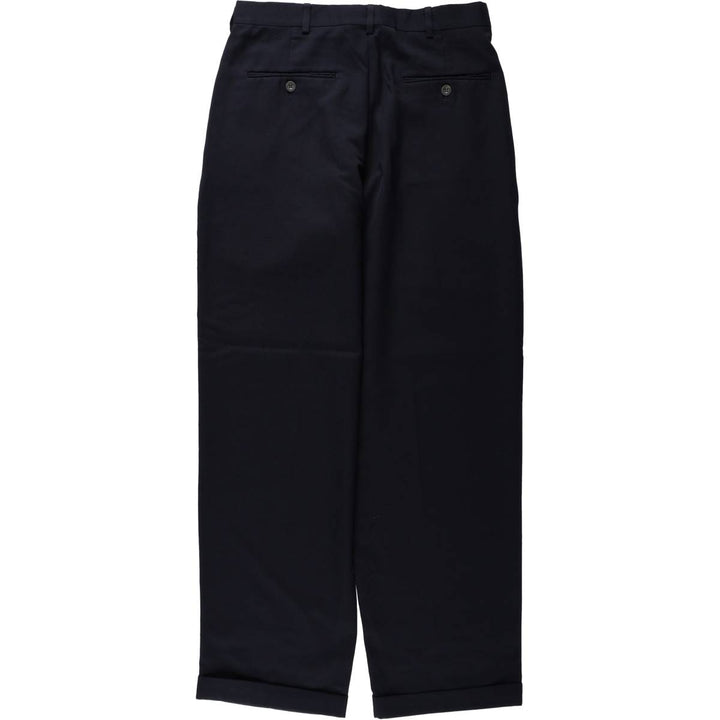 90'S SLATES Two-Pleat Poly/Wool Trousers, Men's W30 (approx.), Vintage polyester navy blue type Vintage Second Hand