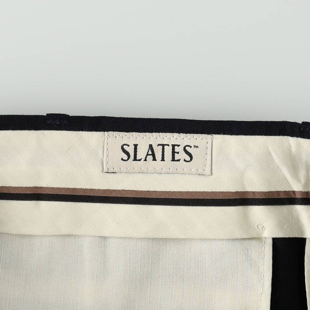 90'S SLATES Two-Pleat Poly/Wool Trousers, Men's W30 (approx.), Vintage polyester navy blue type Vintage Second Hand