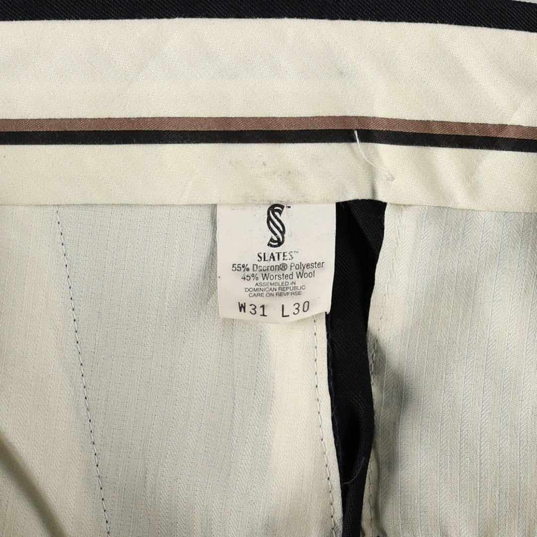 90'S SLATES Two-Pleat Poly/Wool Trousers, Men's W30 (approx.), Vintage polyester navy blue type Vintage Second Hand