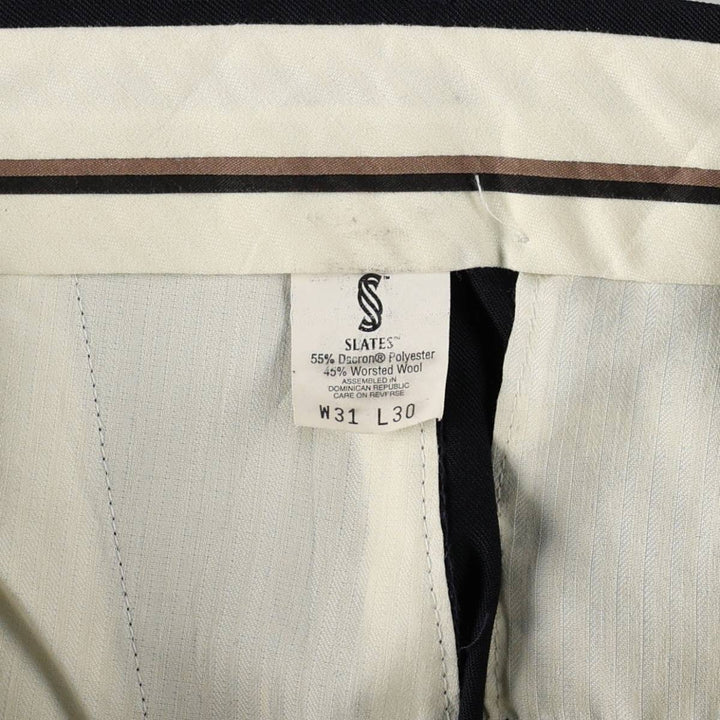 90'S SLATES Two-Pleat Poly/Wool Trousers, Men's W30 (approx.), Vintage polyester navy blue type Vintage Second Hand