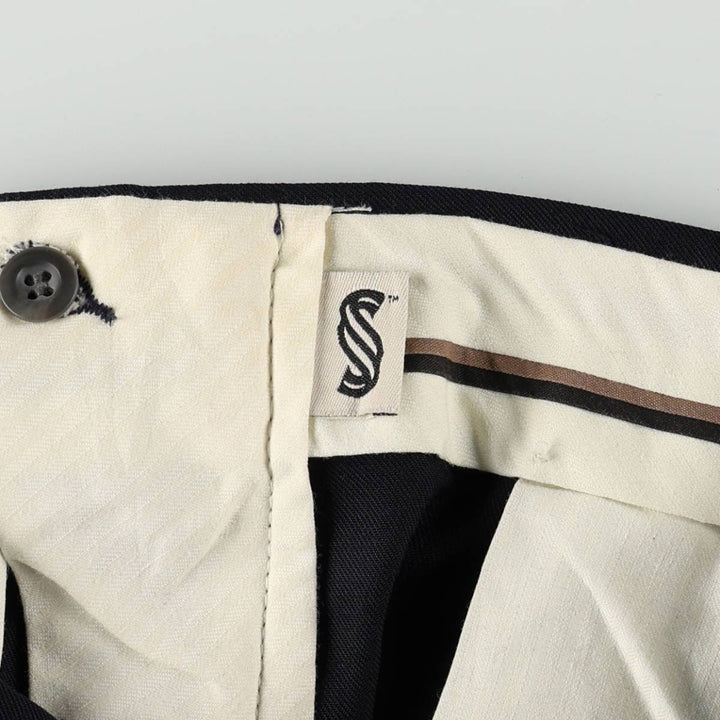 90'S SLATES Two-Pleat Poly/Wool Trousers, Men's W30 (approx.), Vintage polyester navy blue type Vintage Second Hand