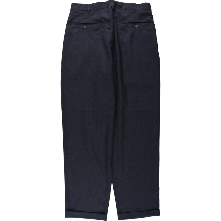 Slates Check Pattern Three-Pleat Slacks Pants Men's W33 (approx.) unclear navy blue type Vintage Second Hand