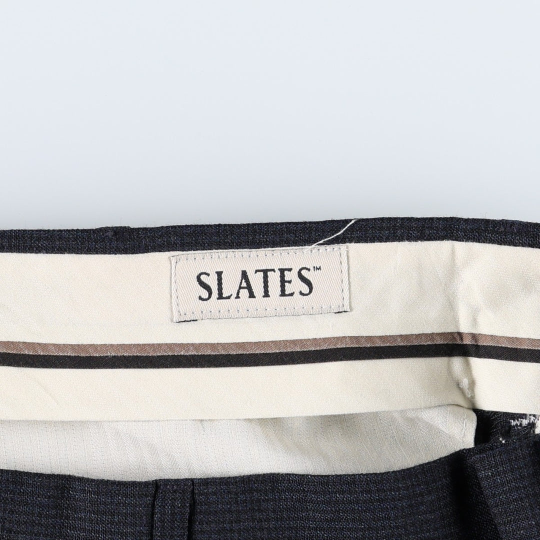 Slates Check Pattern Three-Pleat Slacks Pants Men's W33 (approx.) unclear navy blue type Vintage Second Hand