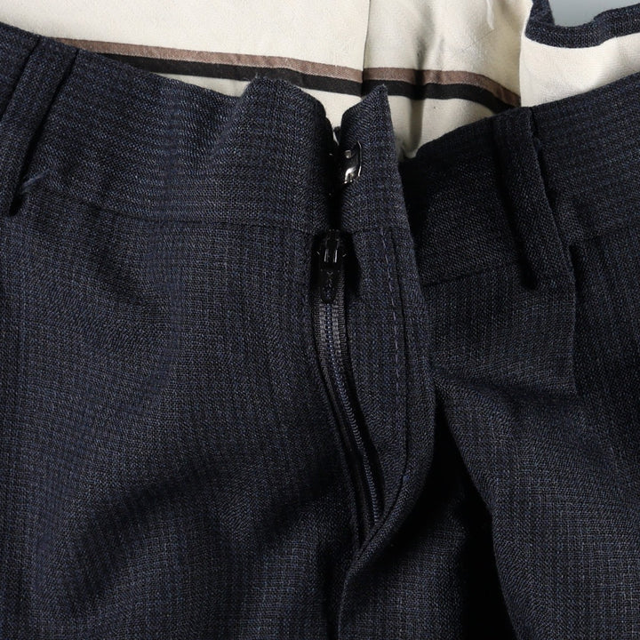 Slates Check Pattern Three-Pleat Slacks Pants Men's W33 (approx.) unclear navy blue type Vintage Second Hand