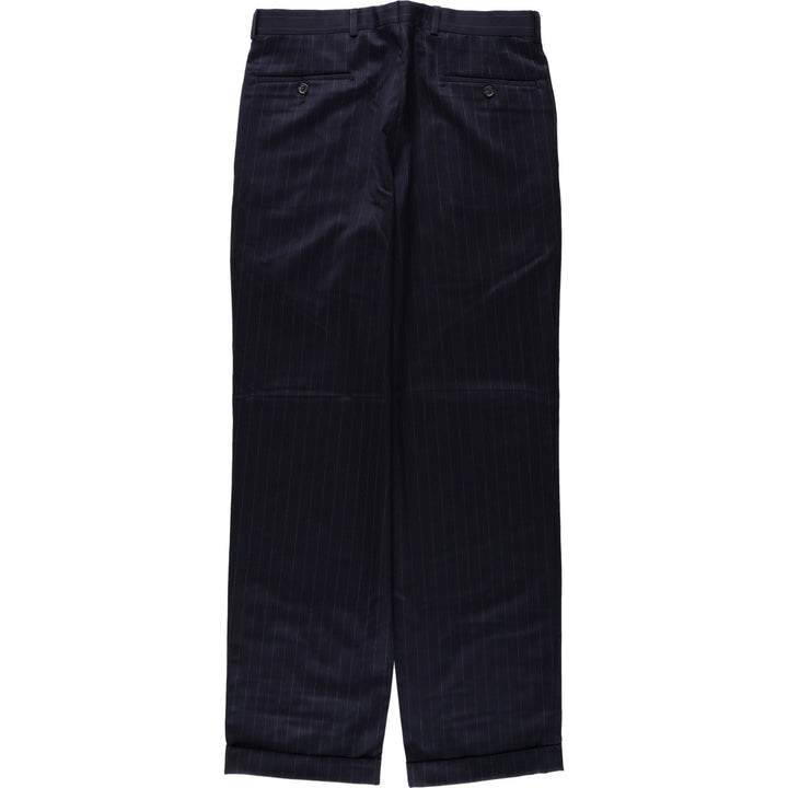 Ralph Lauren Total Comfort Stripe Pattern Two-Pleat Wool Trousers/Slacks, Made in Canada, Men's Size W32 (approx.) wool navy blue type Vintage Second Hand