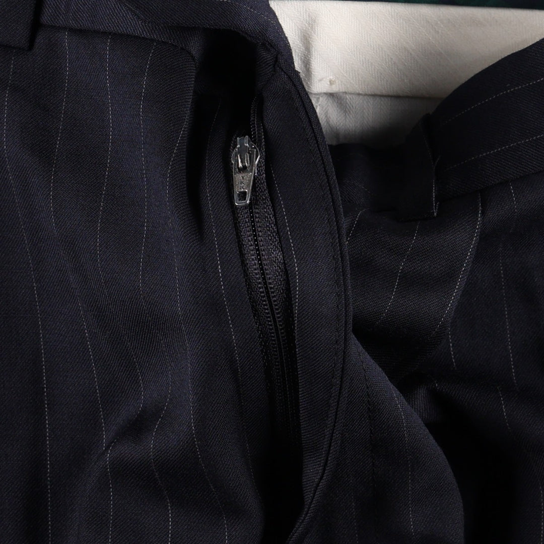 Ralph Lauren Total Comfort Stripe Pattern Two-Pleat Wool Trousers/Slacks, Made in Canada, Men's Size W32 (approx.) wool navy blue type Vintage Second Hand