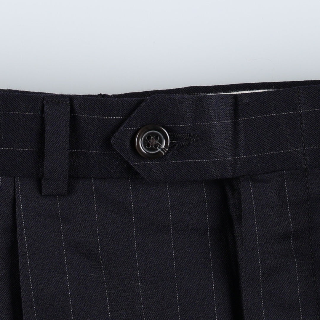 Ralph Lauren Total Comfort Stripe Pattern Two-Pleat Wool Trousers/Slacks, Made in Canada, Men's Size W32 (approx.) wool navy blue type Vintage Second Hand