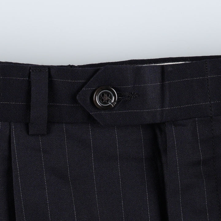 Ralph Lauren Total Comfort Stripe Pattern Two-Pleat Wool Trousers/Slacks, Made in Canada, Men's Size W32 (approx.) wool navy blue type Vintage Second Hand