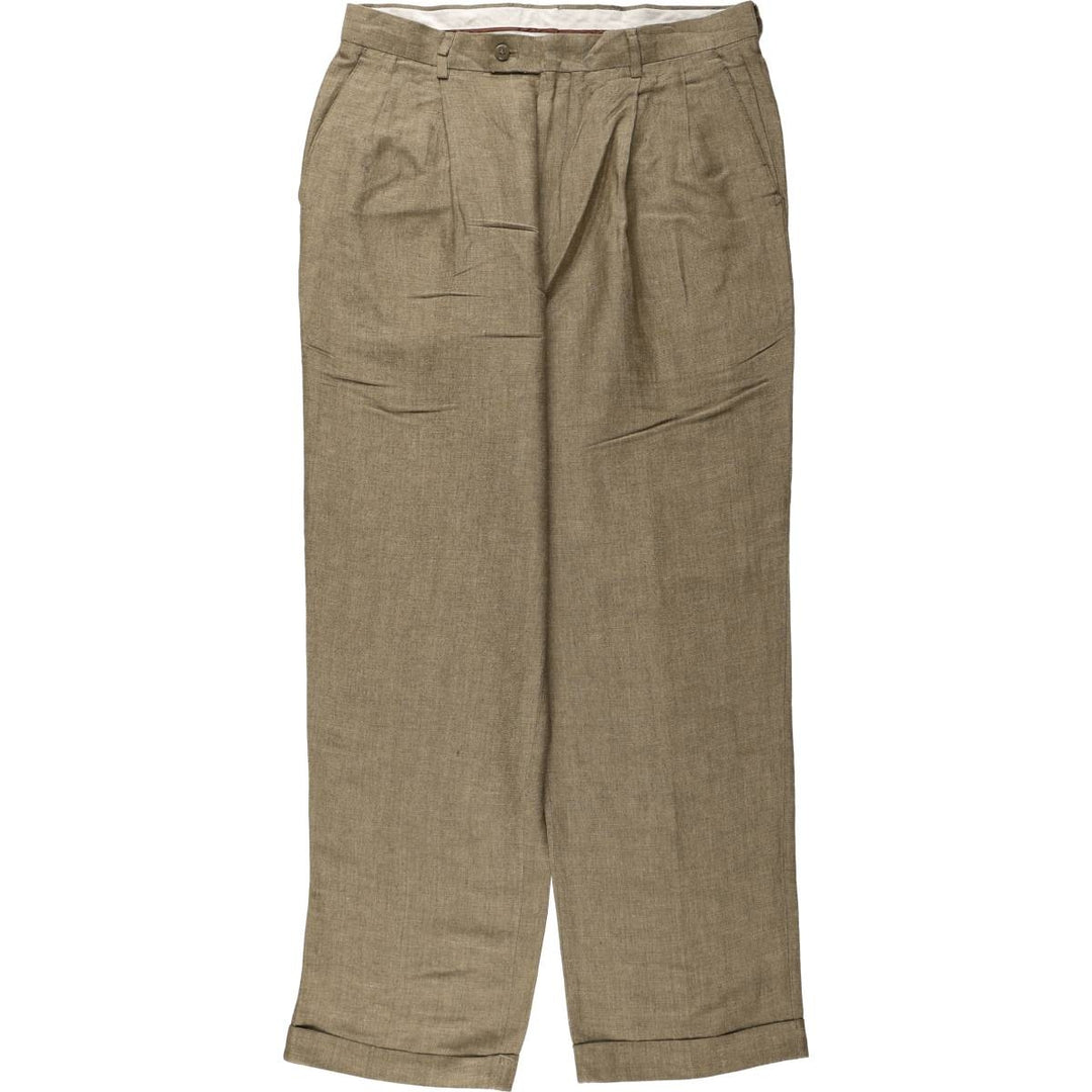 Louis Raphael two-pleat wool trousers, men's size W34 (approx.) linen Khaki type Vintage Second Hand