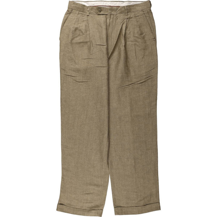 Louis Raphael two-pleat wool trousers, men's size W34 (approx.) linen Khaki type Vintage Second Hand