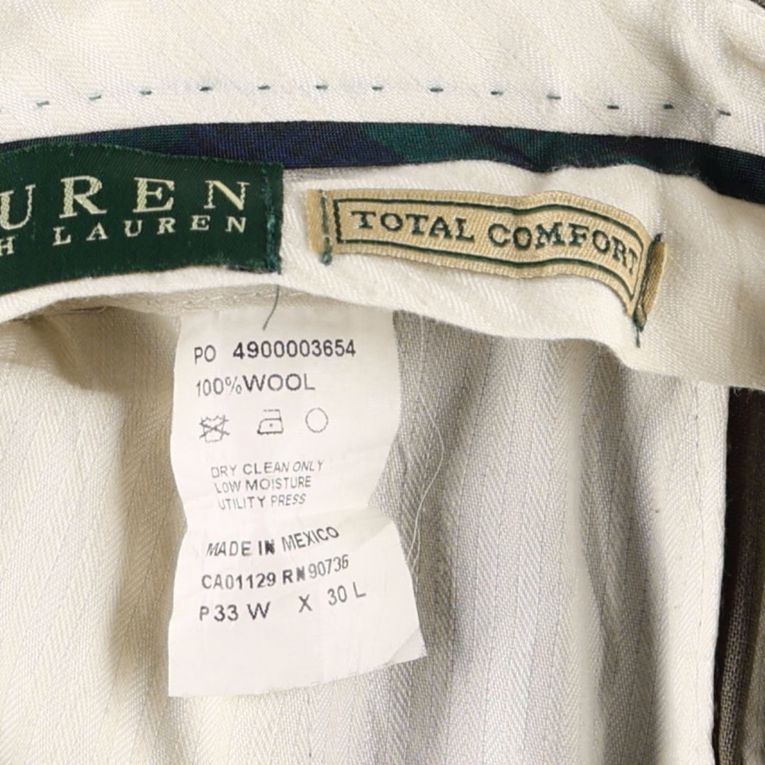 Ralph Lauren TOTAL COMFORT two-pleat wool trousers, men's size W32 (approx.) wool Khaki type beige Vintage Second Hand