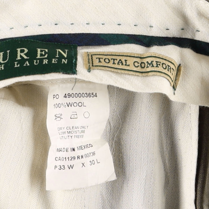 Ralph Lauren TOTAL COMFORT two-pleat wool trousers, men's size W32 (approx.) wool Khaki type beige Vintage Second Hand