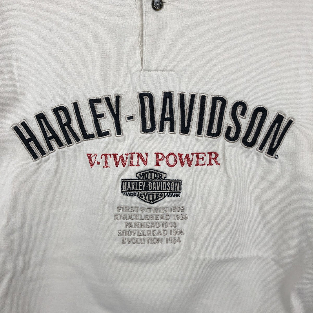 Harley-Davidson Henley Neck Motorcycle Long-Sleeve T-Shirt (Men's Size L) cotton Beige type Vintage Second Hand