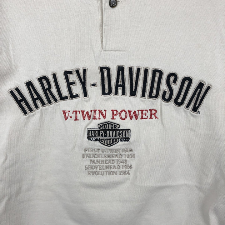 Harley-Davidson Henley Neck Motorcycle Long-Sleeve T-Shirt (Men's Size L) cotton Beige type Vintage Second Hand