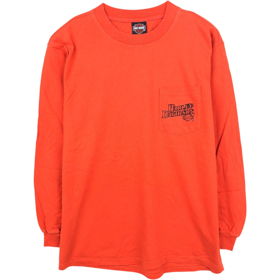Harley-Davidson Motorcycle Long Sleeve T-Shirt, Men's Size Medium cotton orange type Vintage Second Hand