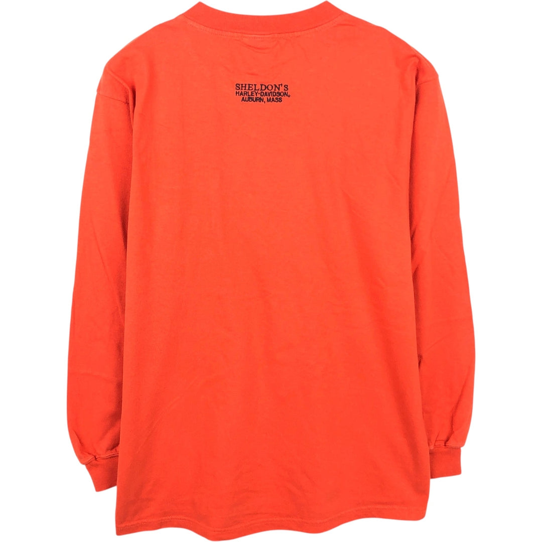 Harley-Davidson Motorcycle Long Sleeve T-Shirt, Men's Size Medium cotton orange type Vintage Second Hand
