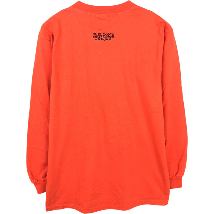 Harley-Davidson Motorcycle Long Sleeve T-Shirt, Men's Size Medium cotton orange type Vintage Second Hand