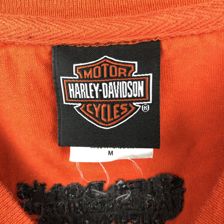 Harley-Davidson Motorcycle Long Sleeve T-Shirt, Men's Size Medium cotton orange type Vintage Second Hand