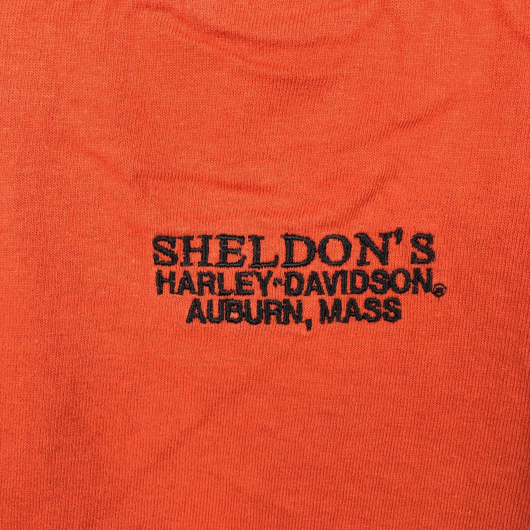 Harley-Davidson Motorcycle Long Sleeve T-Shirt, Men's Size Medium cotton orange type Vintage Second Hand