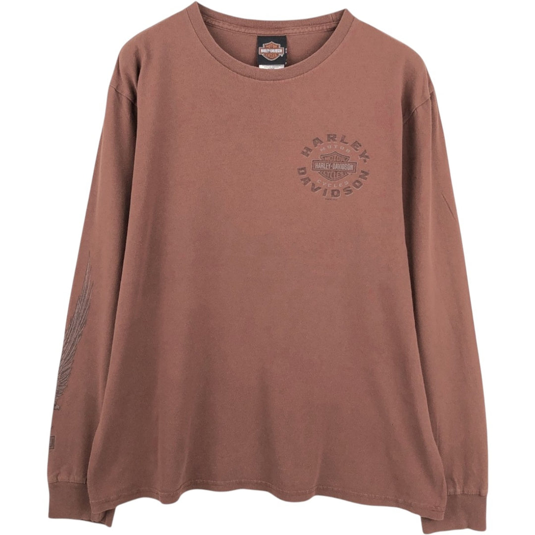 Harley-Davidson Eagle Pattern Motorcycle Long-Sleeve T-Shirt (Men's Size L) cotton red type reddish brown Vintage Second Hand