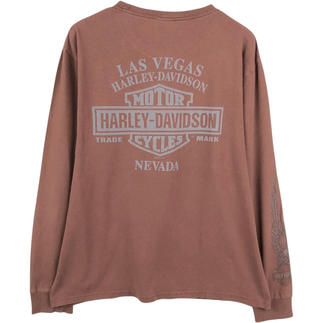 Harley-Davidson Eagle Pattern Motorcycle Long-Sleeve T-Shirt (Men's Size L) cotton red type reddish brown Vintage Second Hand