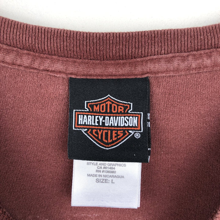 Harley-Davidson Eagle Pattern Motorcycle Long-Sleeve T-Shirt (Men's Size L) cotton red type reddish brown Vintage Second Hand