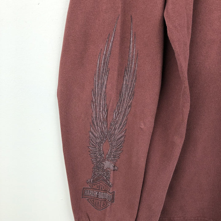 Harley-Davidson Eagle Pattern Motorcycle Long-Sleeve T-Shirt (Men's Size L) cotton red type reddish brown Vintage Second Hand