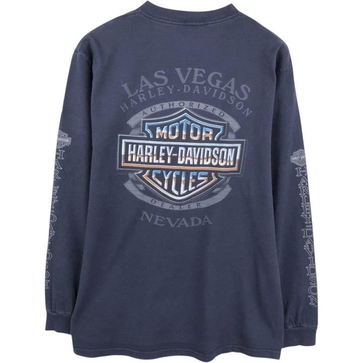 2000'S Harley-Davidson Eagle Pattern Motorcycle Long-Sleeve T-Shirt (Men's Size S) unclear navy blue type Vintage Second Hand