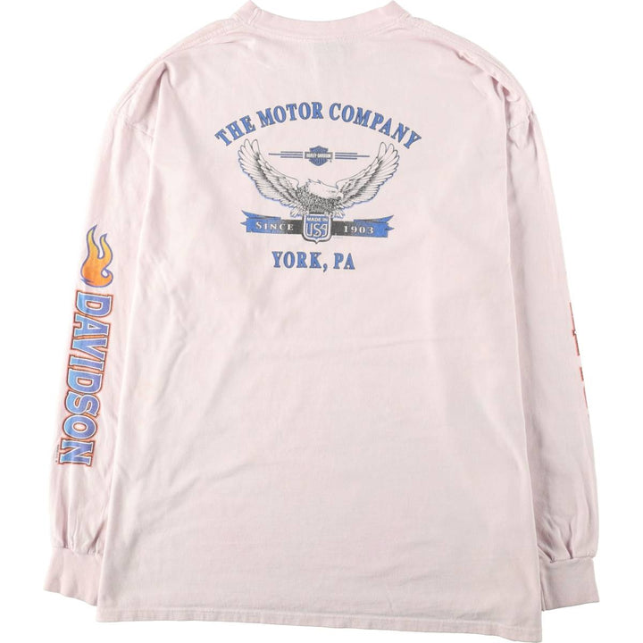 Big Size 2000'S Harley-Davidson Motorcycle Eagle Pattern Long-Sleeve T-Shirt, Made in USA, Men's XXXL Equivalent cotton white type Vintage Second Hand