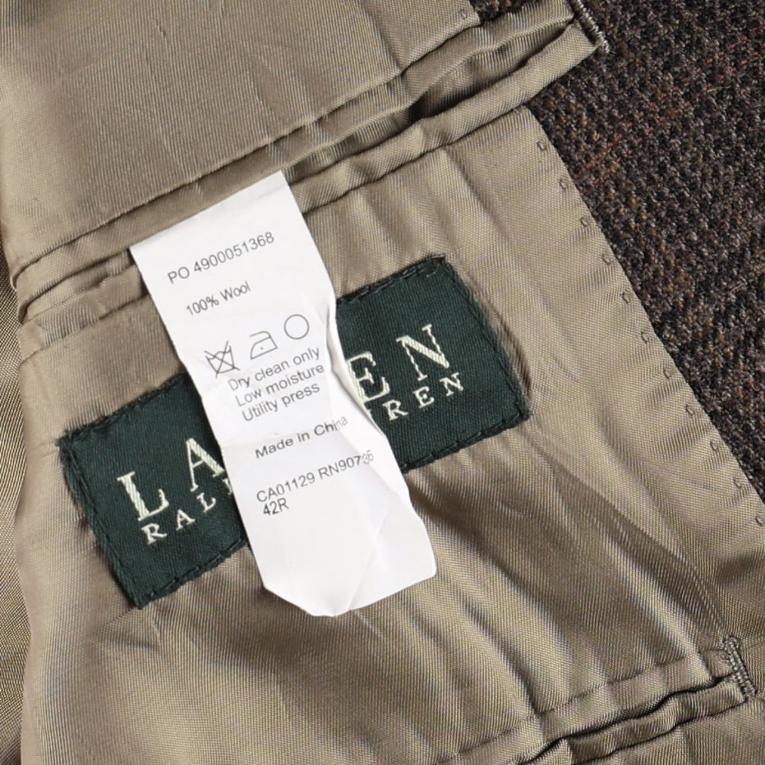 Ralph Lauren LAUREN Check Pattern Wool Tailored Jacket, Men's Size L (approx.) wool brown type Vintage Second Hand