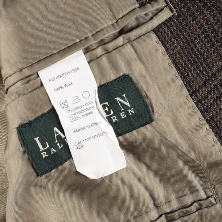 Ralph Lauren LAUREN Check Pattern Wool Tailored Jacket, Men's Size L (approx.) wool brown type Vintage Second Hand