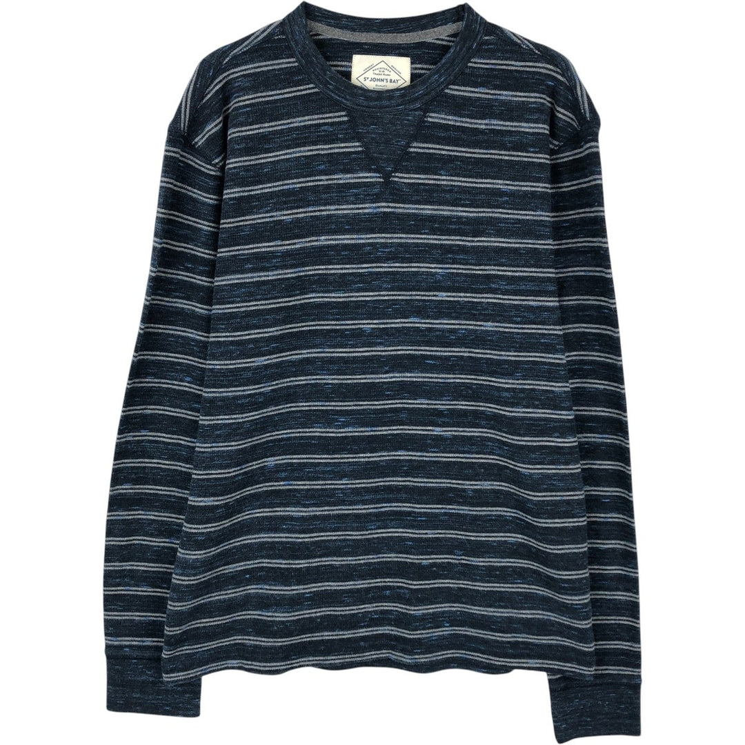 St. John's Bay Multi-Border Thermal Long-Sleeve T-Shirt, Men's Size M (approx.) cotton navy blue type Vintage Second Hand