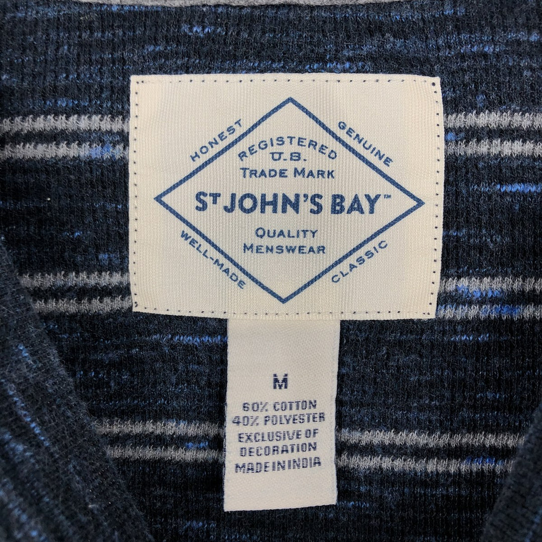 St. John's Bay Multi-Border Thermal Long-Sleeve T-Shirt, Men's Size M (approx.) cotton navy blue type Vintage Second Hand